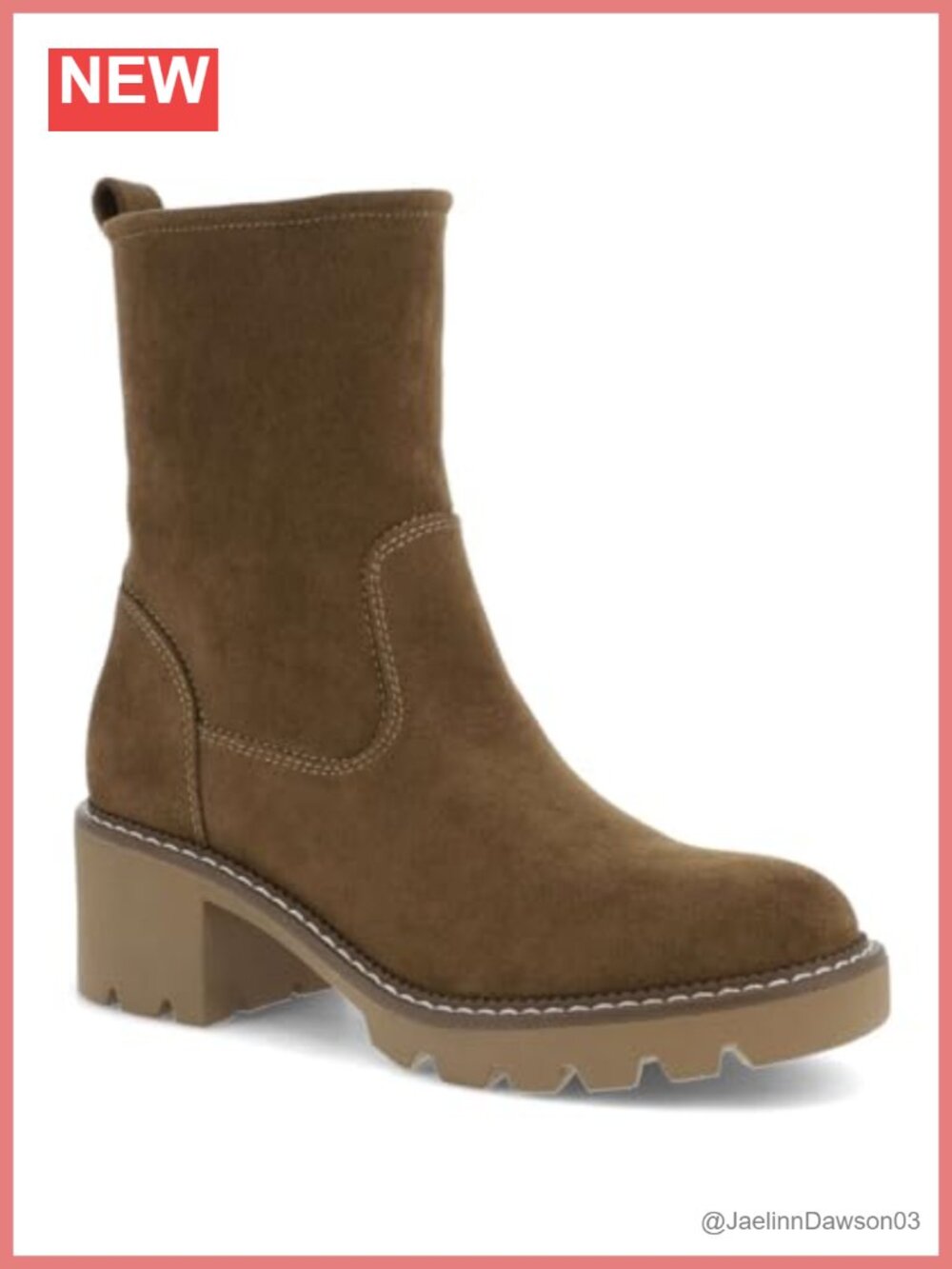 Faux Suede Block Heel Mid-Calf Boots with Contoured Footbed
